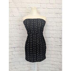 Just‎ In Time Womens Small Black Tweed Mini Dress Strapless Formal Goth